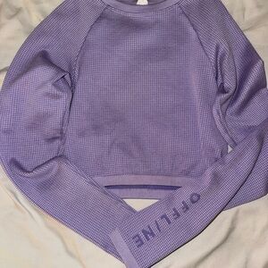 aerie Lavender Waffle-Knit Long Sleeve Top